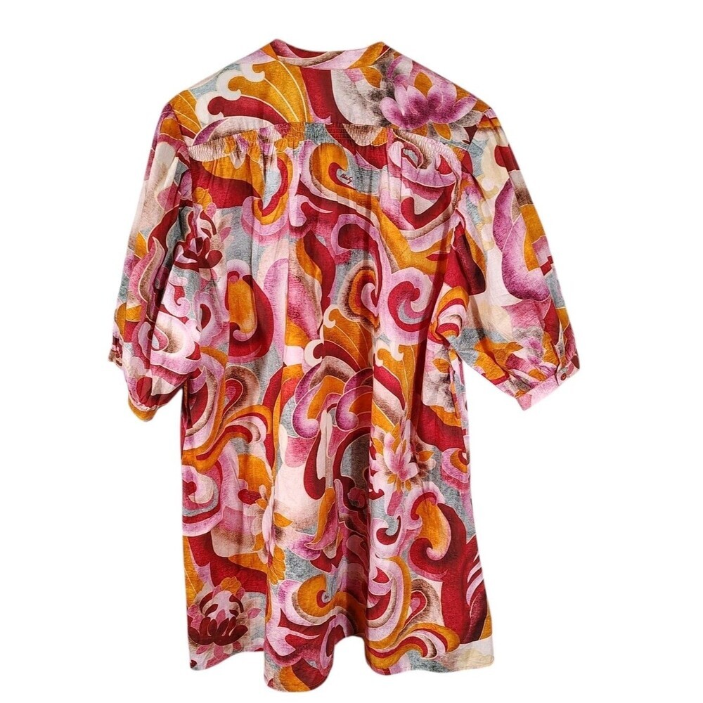Chufy 100% Organic Cotton Floral Swirl Button Front Mini Dress Shirt Tunic Large - Picture 2 of 10